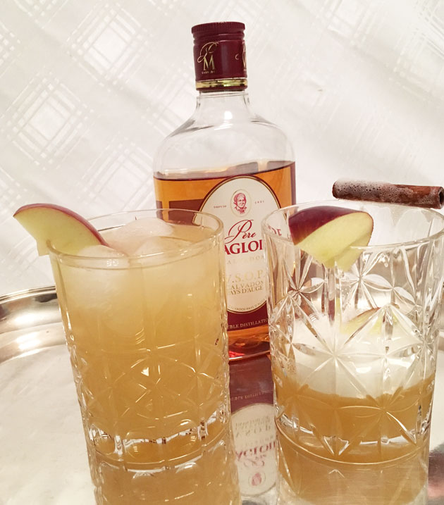 Calvados drinkki ja alkoholiton omenadrinkki