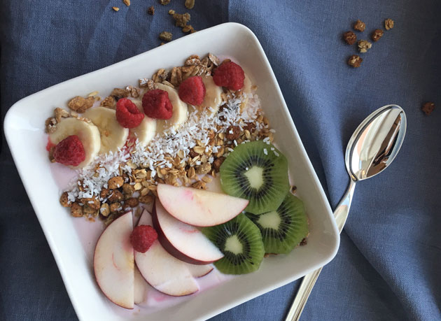 Vadelmainen smoothiekulho