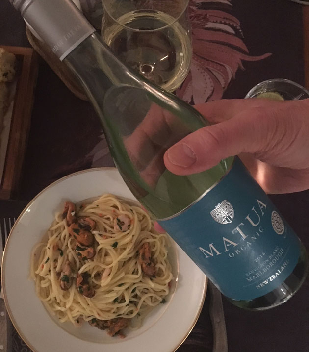 Äyriäispastaa ja Sauvignon Blanc&nbsp;-viiniä