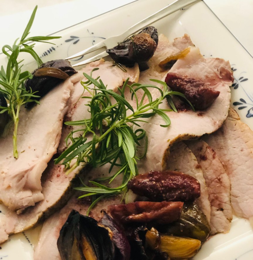 Porsaan ulkofilee ja portviiniviikunat